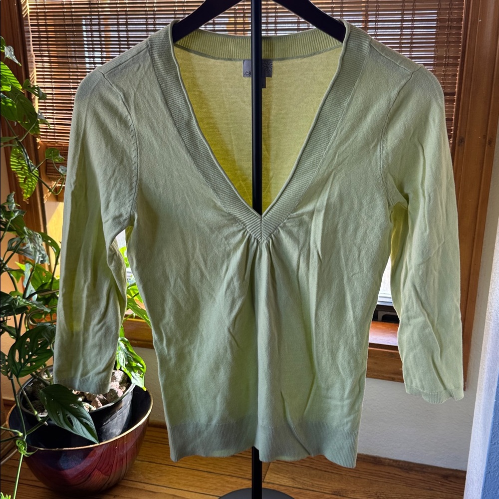Caslon Cotton V-Neck Sweater Pale Green size Small cottage core